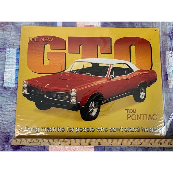 The New GTO Pontiac Muscle Car Metal 16x12.5 Sign Wall Decor Bar Man Cave Shop - Picture 2 of 3